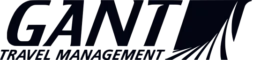 Gant Travel Management logo featuring bold text and a stylized graphic element with lines extending outward.