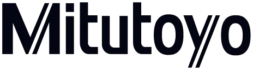 Mitutoyo logo in bold black letters with stylized 'M' and 'y' featuring parallel lines.