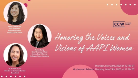 A promotional graphic for a panel honoring AAPI women featuring photos and titles of Monica Meyersand, Karen Sung, and Dr. Hui Wu-Curtis, with event dates listed for May 2025.