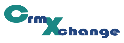 Logo with the text "CrmXchange" in stylized blue and teal letters, with a large teal "C" and "X" emphasizing the brand name.