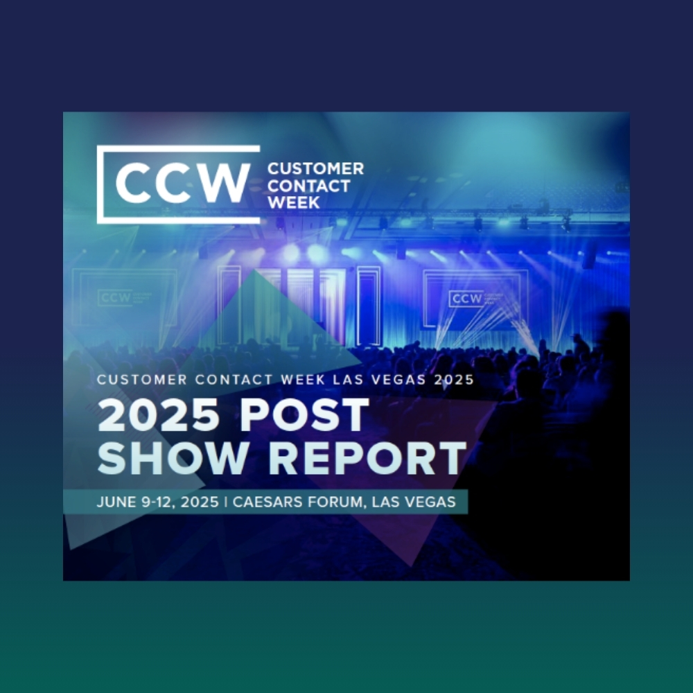 Event banner for Customer Contact Week Las Vegas 2025, announcing the 2025 Post Show Report, with event dates June 9-12, 2025, at Caesars Forum, Las Vegas.