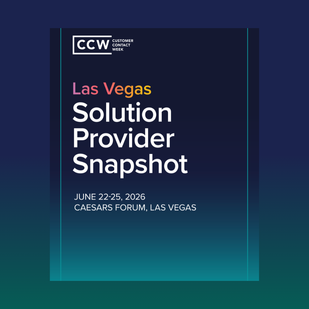 Event poster for "Las Vegas Solution Provider Snapshot," part of Customer Contact Week, held June 22-25, 2026, at Caesars Forum, Las Vegas.