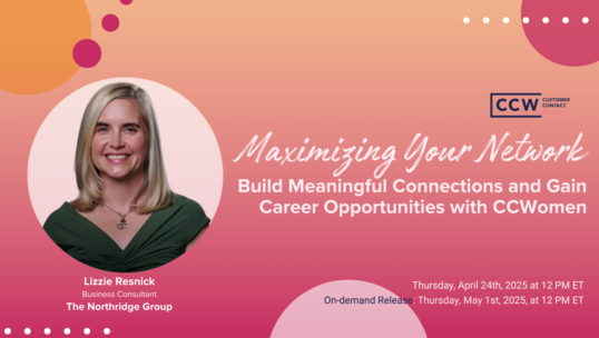 A promotional graphic for a CCWomen event titled "Maximizing Your Network," featuring Lizzie Resnick, scheduled for April 24, 2025, with on-demand access on May 1, 2025.