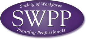 Purple oval logo with the text "Society of Workforce Planning Professionals" and large "SWPP" in white letters.