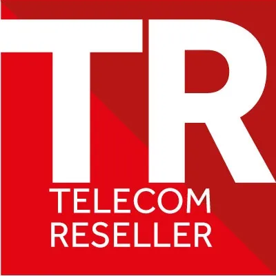 Red and white logo with large letters "TR" above the words "TELECOM RESELLER" in bold, all-capital letters.