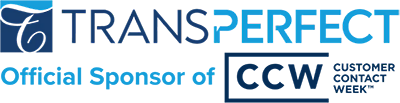 TransPerfect logo with text stating "Official Sponsor of CCW Customer Contact Week.