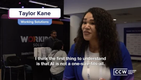 A woman with curly hair speaks at a conference; a caption reads, "I think the first thing to understand is that AI is not a one-size-fits-all.