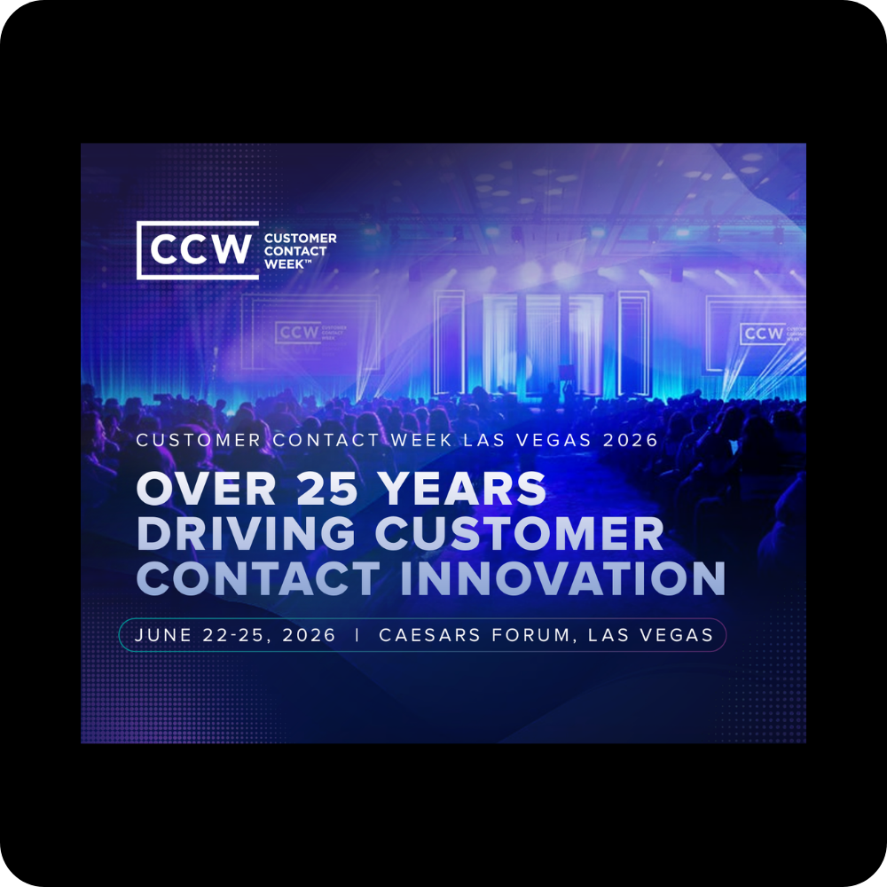 Promotional graphic for Customer Contact Week 2026 in Las Vegas, highlighting over 25 years of customer contact innovation, scheduled for June 22-25, 2026, at Caesars Forum.